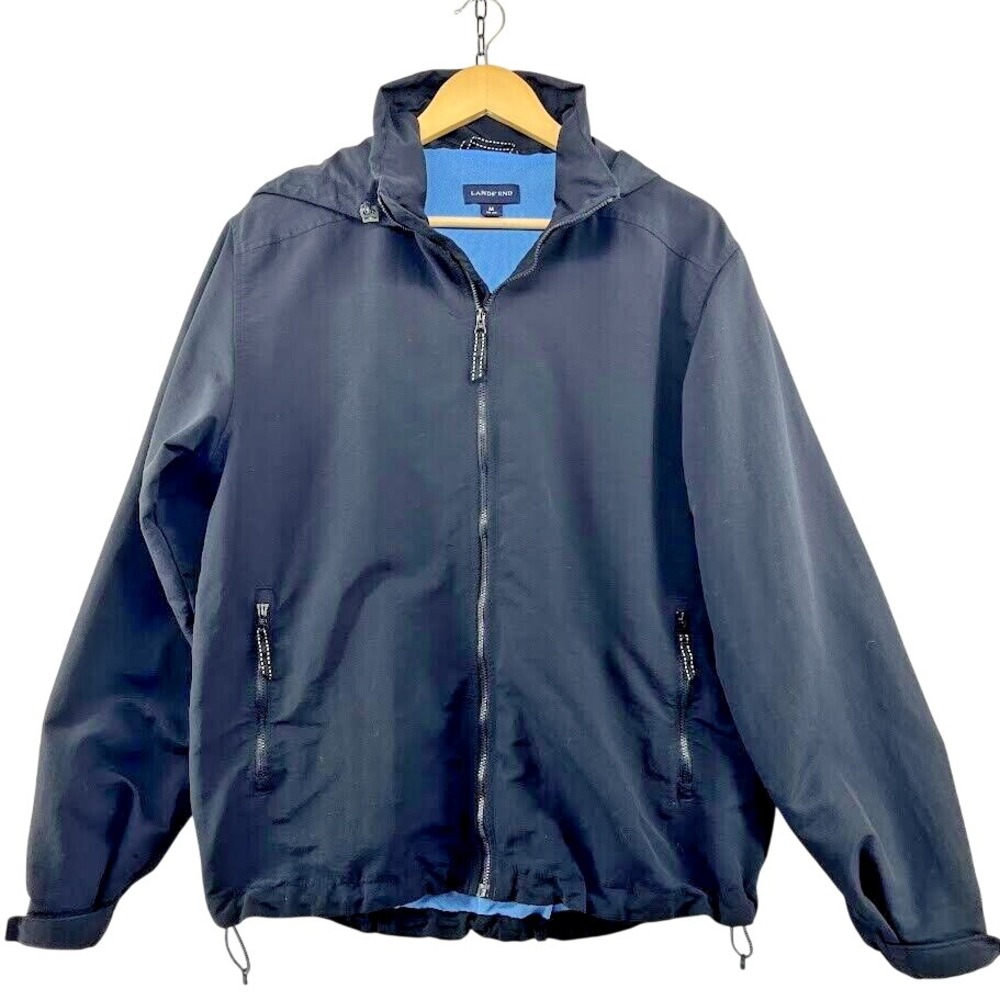 Lands' End Women's Medium Navy Blue Lightweight Jacket with Hood‎ Zip Up Pockets